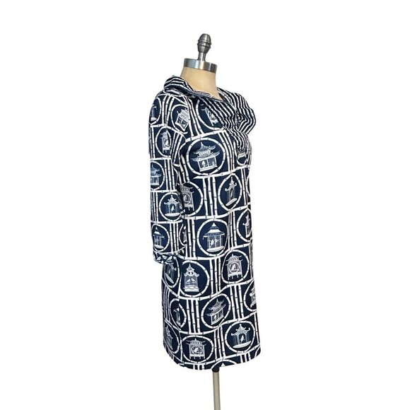 Gretchen Scott Navy & White Ruffled Birdcage Print Dress Small - Picture 2 of 5